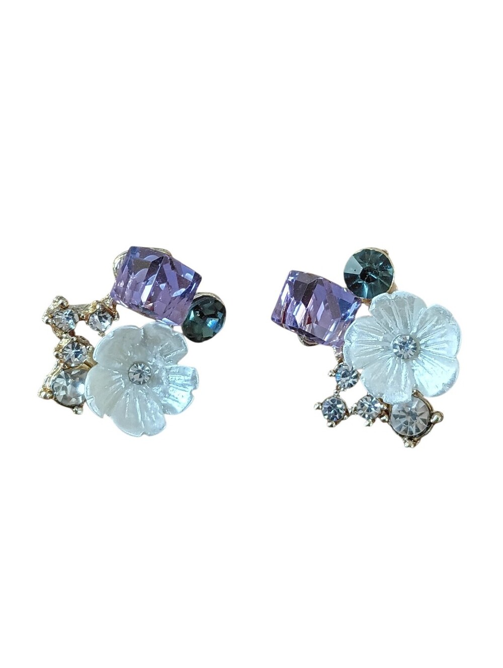 white enamel flower stud earrings